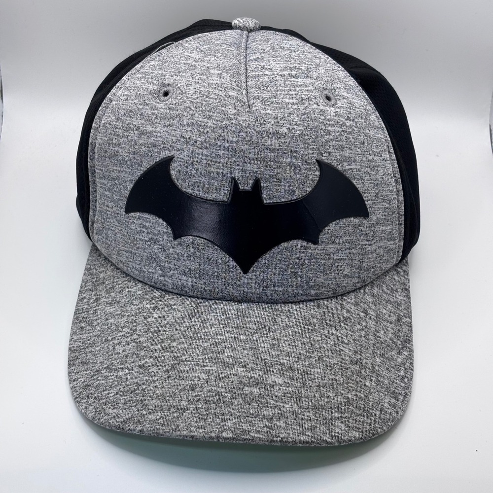 Batman Snapback Hat Youth OSFM Grey Black Mesh DC Comics Superhero Cap